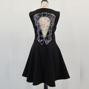 Modcloth Black Sequin Bow Back Fit & Flare Dress Size Medium